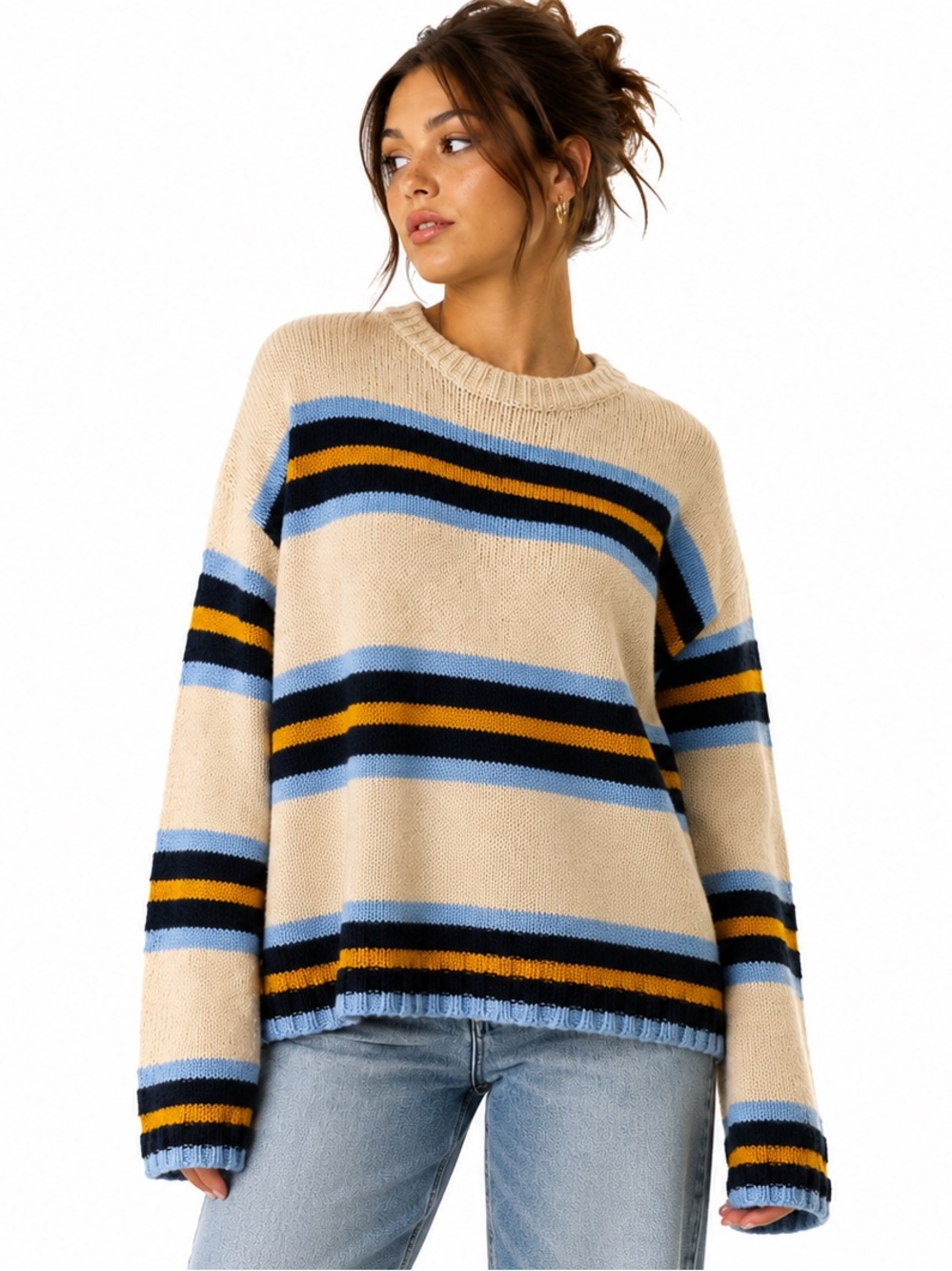 Urban Outfitters Striped Chunky Knit Crew Neck Pull Over Sweater Sz M